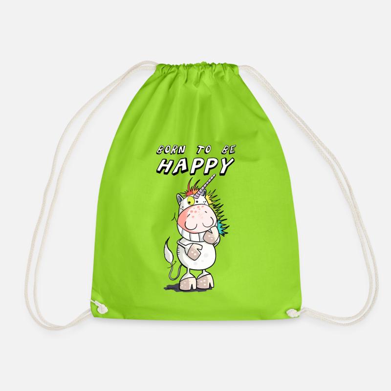 Born to be Happy Unicorn - Drawstring Bag - neon green