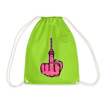 Fuck You Bohrer – Rosa Mittelfinger - Turnbeutel - Neongrün - Vorne
