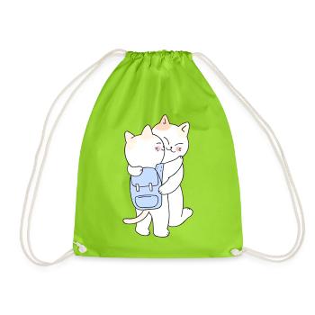 Cute Hugging Cats Back to School - Turnbeutel - Neongrün - Vorne