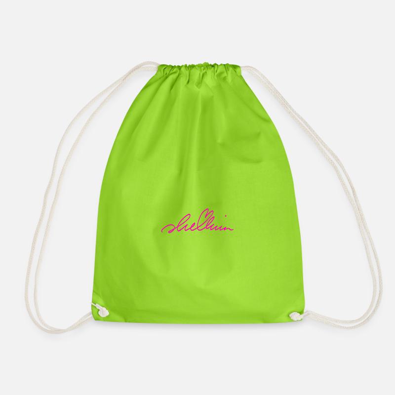 Magenta Graffiti Signature on Black - Drawstring Bag - neon green