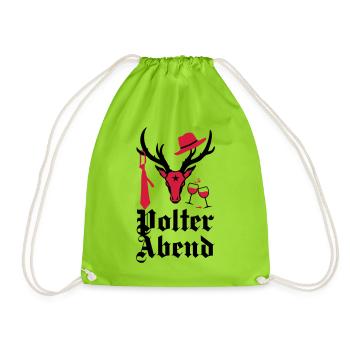 163 Edel Hirsch Polterabend JGA Wein Hut Krawatte - Turnbeutel - Neongrün - Vorne