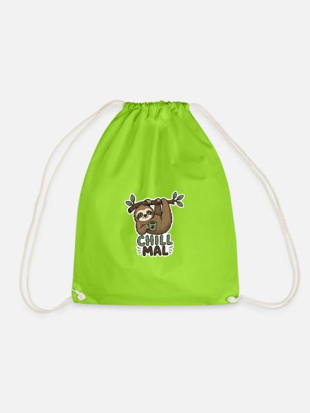 Chill Mal Sloth mit Tasse - Turnbeutel - Neongrün