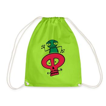 Frosch auf einem Schädel mit Schnurrbart - Turnbeutel - Neongrün - Vorne