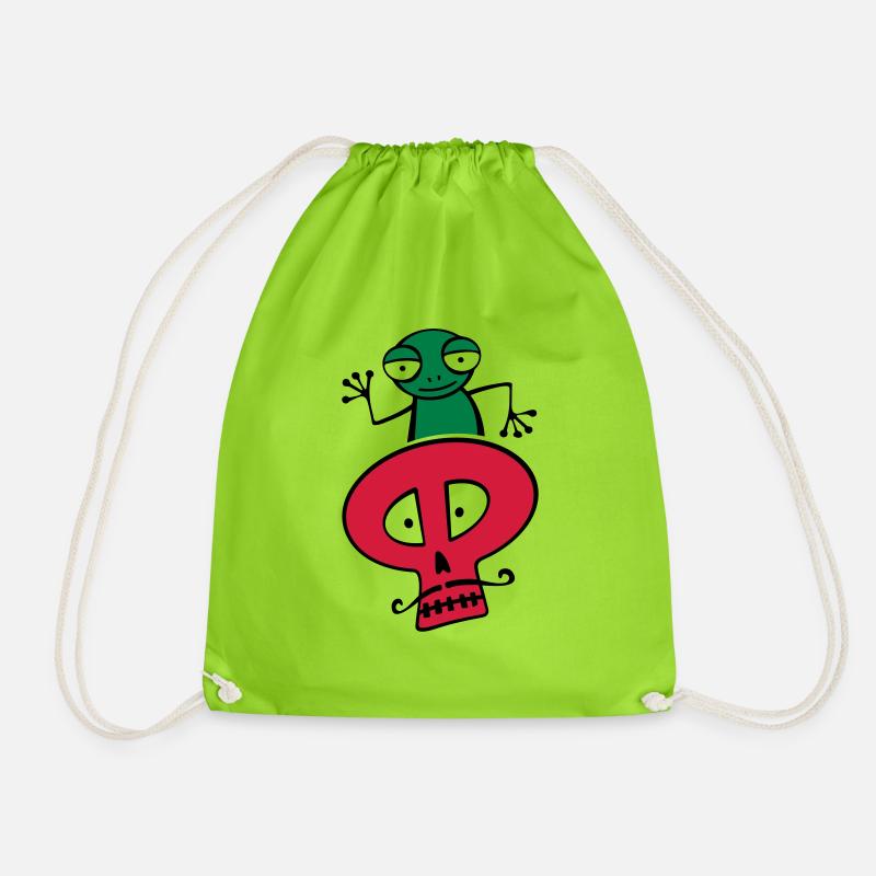 Frosch auf einem Schädel mit Schnurrbart - Turnbeutel - Neongrün