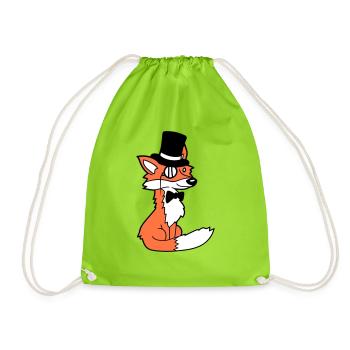 Fox Red Fox Sir Mr. Top Hat Monocle Glasses - Drawstring Bag - neon green - Front