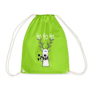 Ho Rentier Ho - Geschenk - Weihnachten - Rentiere - Turnbeutel - Neongrün - Vorne