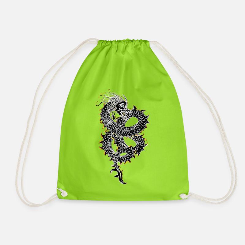 Chinese dragon Long - Drawstring Bag - neon green