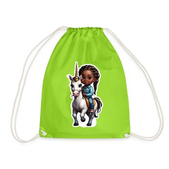 Mignon enfant chevauchant licorne - Sac de sport léger - vert néon - Devant