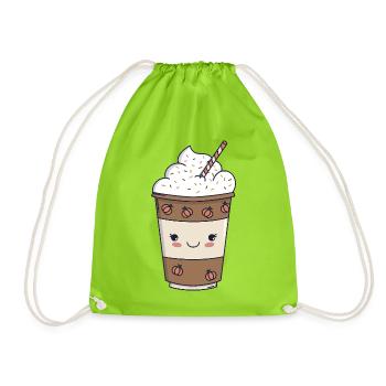 Pumpkin Spice Latte – Kawaii Fall 🍂☕ - Drawstring Bag - neon green - Front