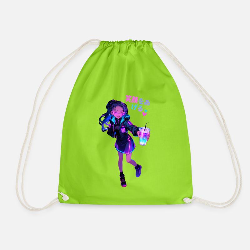 Neon_Drink_Cyber_Girl - Drawstring Bag - neon green