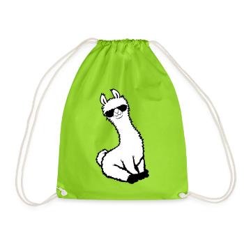 No Drama Lama Cool Sunglasses Seated Relaxed - Drawstring Bag - neon green - Front