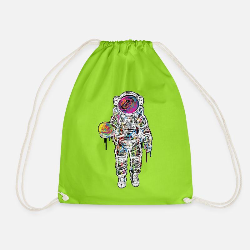 Space Astronaut Scribble Painting Planet - Drawstring Bag - neon green