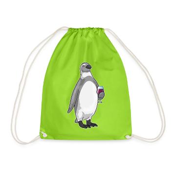 Penguin Red Wine - Drawstring Bag - neon green - Front