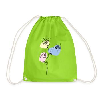 Delicate Lineart Flowers with Pastel - Drawstring Bag - neon green - Front
