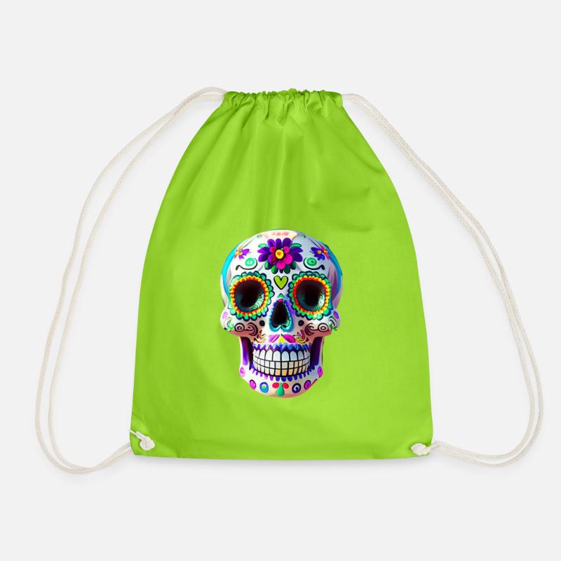 Dia de los Muertos - Drawstring Bag - neon green