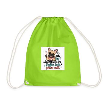 Frenchie Mom Kaffee Herz - Turnbeutel - Neongrün - Vorne