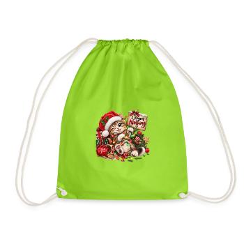 Kätzchen mit Weihnachtslichtern - Turnbeutel - Neongrün - Vorne
