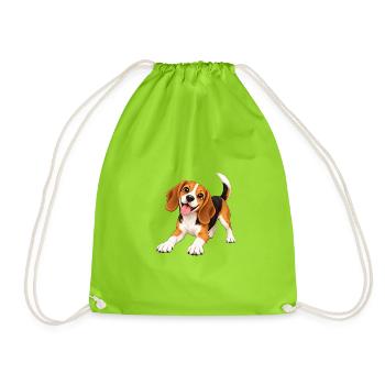 Fröhlicher Beagle Clipart - Turnbeutel - Neongrün - Vorne