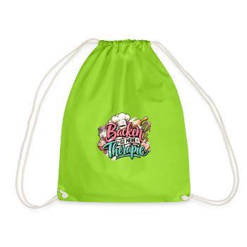 Backen ist meine Therapie – Backliebe Geschenk  - Turnbeutel - Neongrün - Vorne