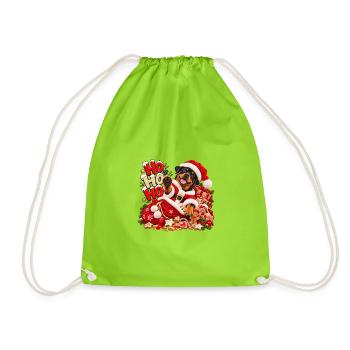 Weihnachtshund im Santa Outfit - Turnbeutel - Neongrün - Vorne