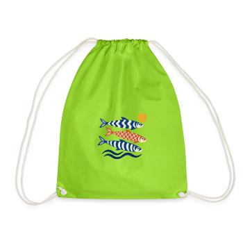 Koi Wellen im Sonnenkreis - Turnbeutel - Neongrün - Vorne