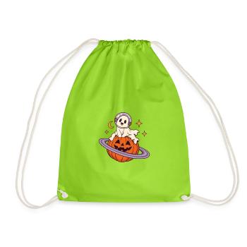 Astronaut auf Halloween-Kürbis - Turnbeutel - Neongrün - Vorne