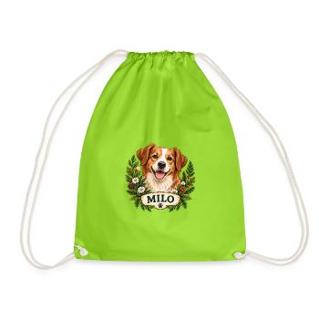 Hund Milo mit Blumenkranz - Turnbeutel - Neongrün - Vorne