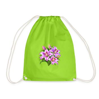 Rosa Lilien-Strauß-Druck - Turnbeutel - Neongrün - Vorne