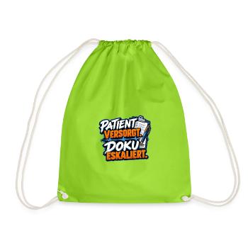 Patient versorgt, Doku eskaliert - Turnbeutel - Neongrün - Vorne