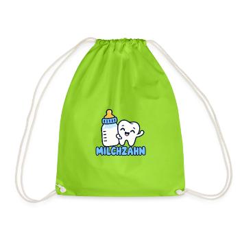 Milchzahn – Süßes Baby & Kinder Zahn Motiv - Turnbeutel - Neongrün - Vorne