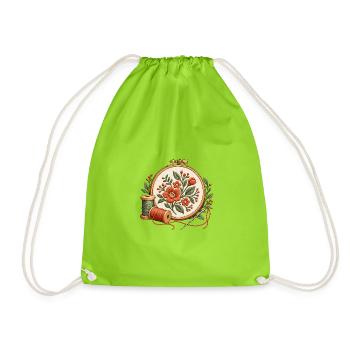 Stickrahmen mit Blumen - Motiv für Stickfans - Turnbeutel - Neongrün - Vorne