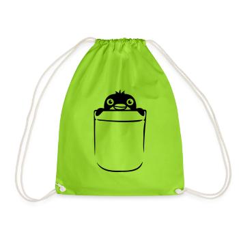 Little Penguin in Breast Pocket Bag Shirt Bag - Drawstring Bag - neon green - Front