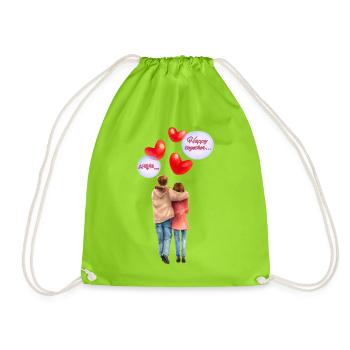 Happy Together – Romantische Aquarell-Illustration - Turnbeutel - Neongrün - Vorne