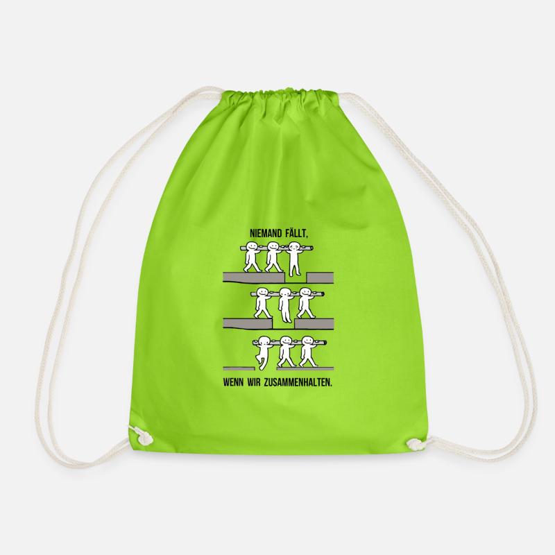 Nobody falls when we hold together - Drawstring Bag - neon green