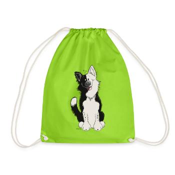 Cute Border Collie - Drawstring Bag - neon green - Front