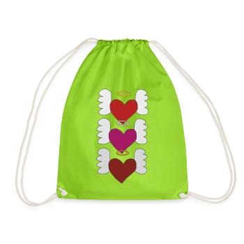 Hearts with wings - Drawstring Bag - neon green - Front