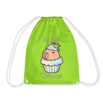 Cupybara Princess Capybara Cupcake with Crown - Drawstring Bag - neon green - Front