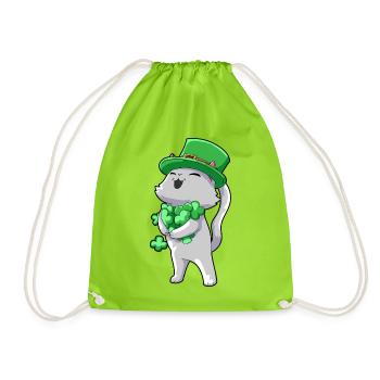Katze Kleeblatt Glück - Turnbeutel - Neongrün - Vorne