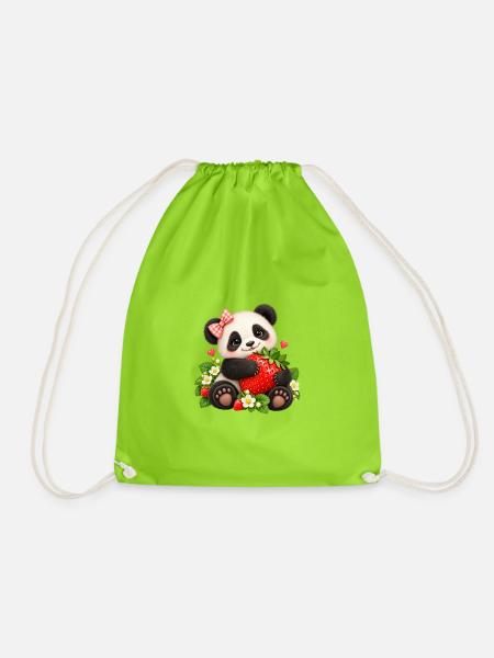 Süßer Panda mit Erdbeere - Turnbeutel - Neongrün
