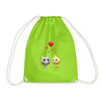 Mignon chaton et poussins - Sac de sport léger - vert néon - Devant