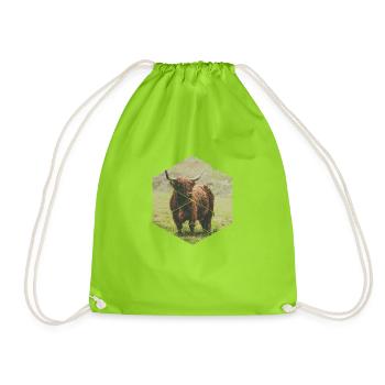 Scottish Highlands Cattle Beef Nature Hexagon - Drawstring Bag - neon green - Front
