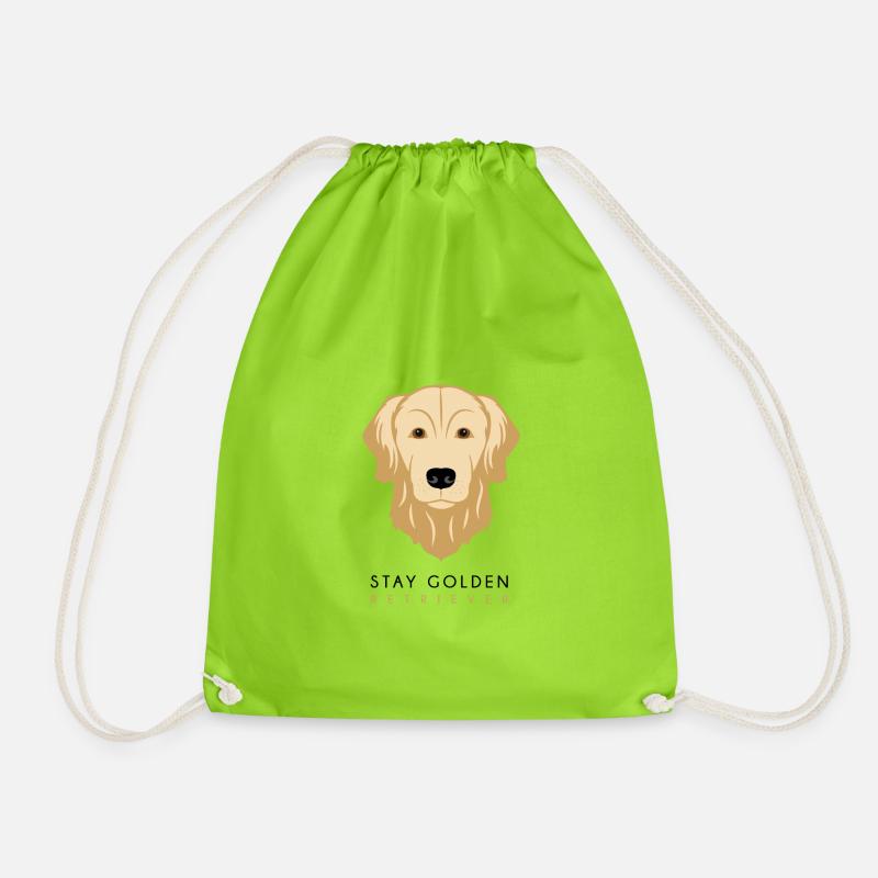 Golden Retriever - Dark - Drawstring Bag - neon green