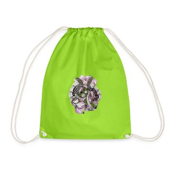Flower Circle Mandala Pink Black - Drawstring Bag - neon green - Front