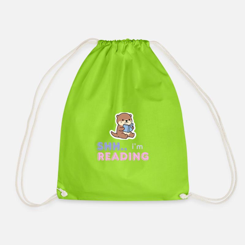 Otter Reading Buddy - Drawstring Bag - neon green