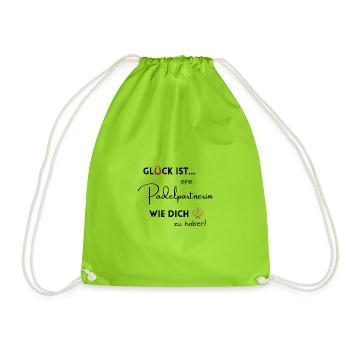 padel Paddel Partnerin Geschenk Tennis Glück ist - Turnbeutel - Neongrün - Vorne
