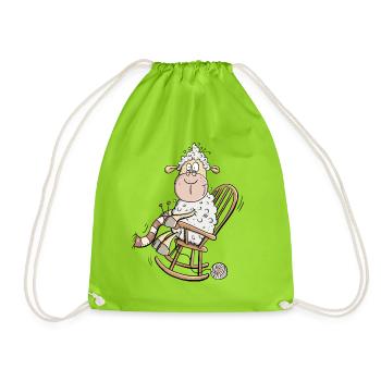 Strickendes Schaf I Oma Großmutter Fun Shirt - Turnbeutel - Neongrün - Vorne