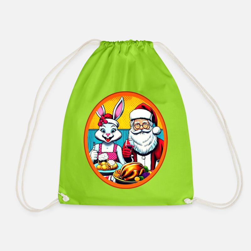 Weihnachten -  Osterhase und Weihnachtsmann - Turnbeutel - Neongrün