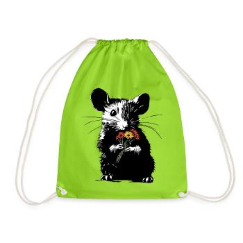 Mouse with colorful bouquet - Stencil Love - Drawstring Bag - neon green - Front