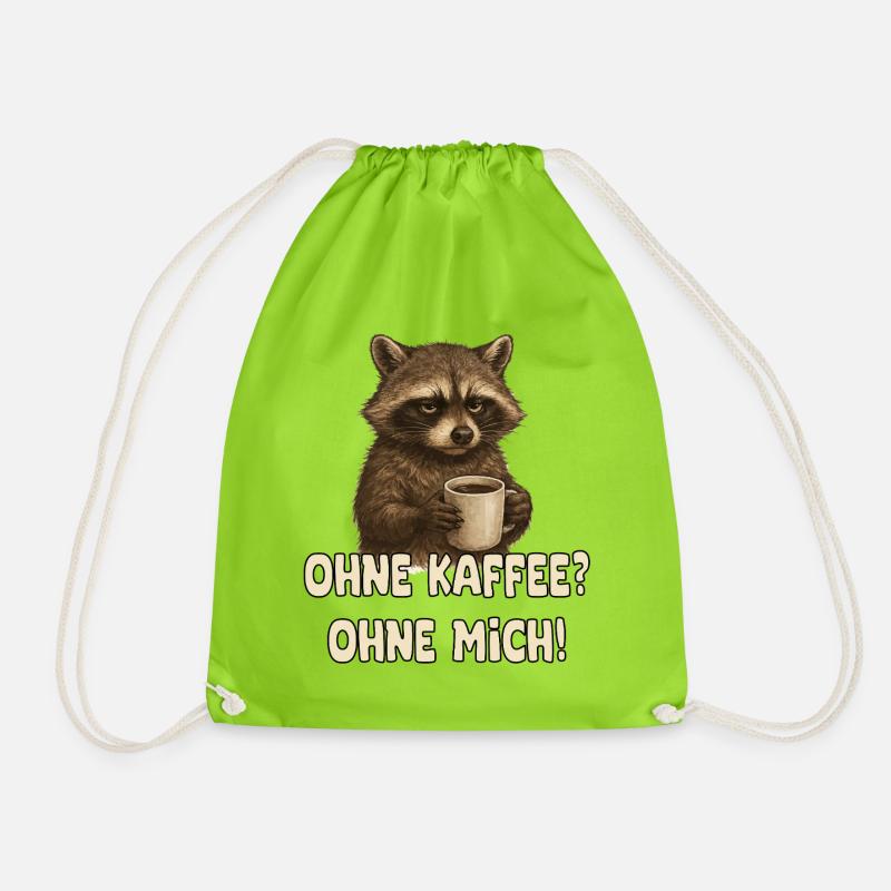 Kaffee Waschbär lustiger Spruch - Turnbeutel - Neongrün
