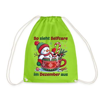 Self-care in December – Funny Winter Snowman - Drawstring Bag - neon green - Front